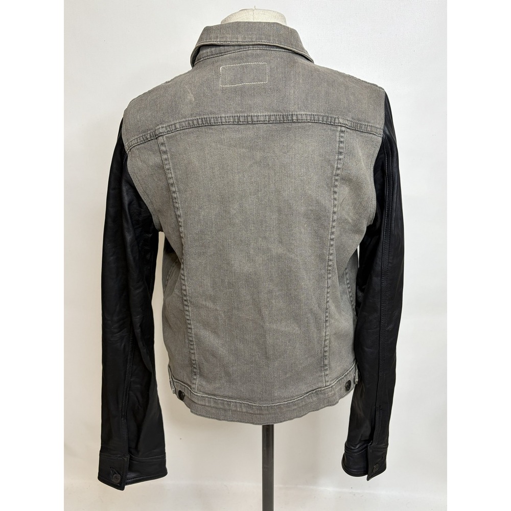 Rag & Bone JEAN Mixed Media Denim Leather Sleeve Jacket Grey Black W1402K302 L - Picture 5 of 9